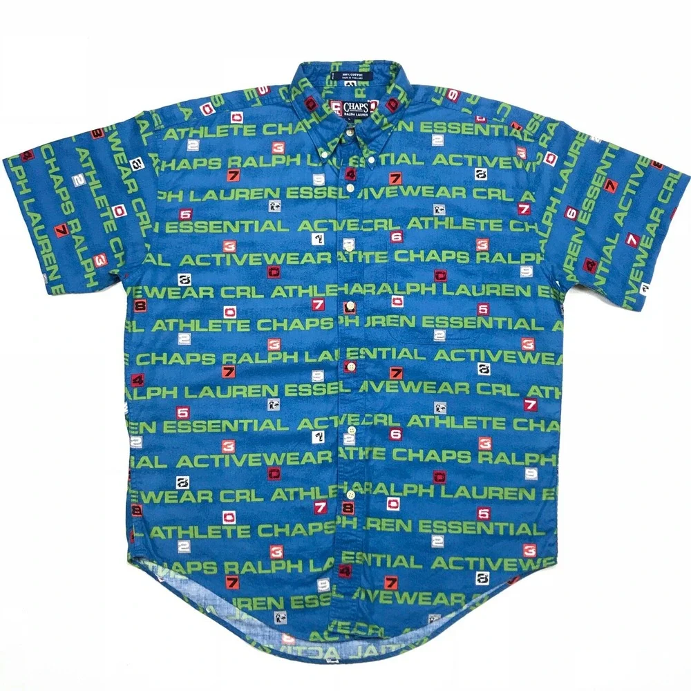 Vtg Rare Ralph Lauren Chaps Button Down Shirt Large All Over Print Activewear